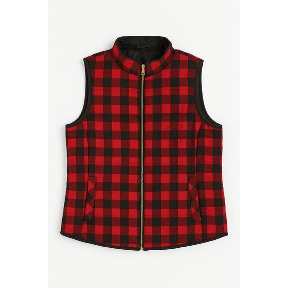 S1 Style Dot Com Women’s Size Large Red Black Buffalo Plaid Quilted Zip Vest - Picture 2 of 7
